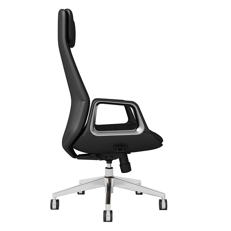 Modern minimalist leather office chair with sleek curved backrest